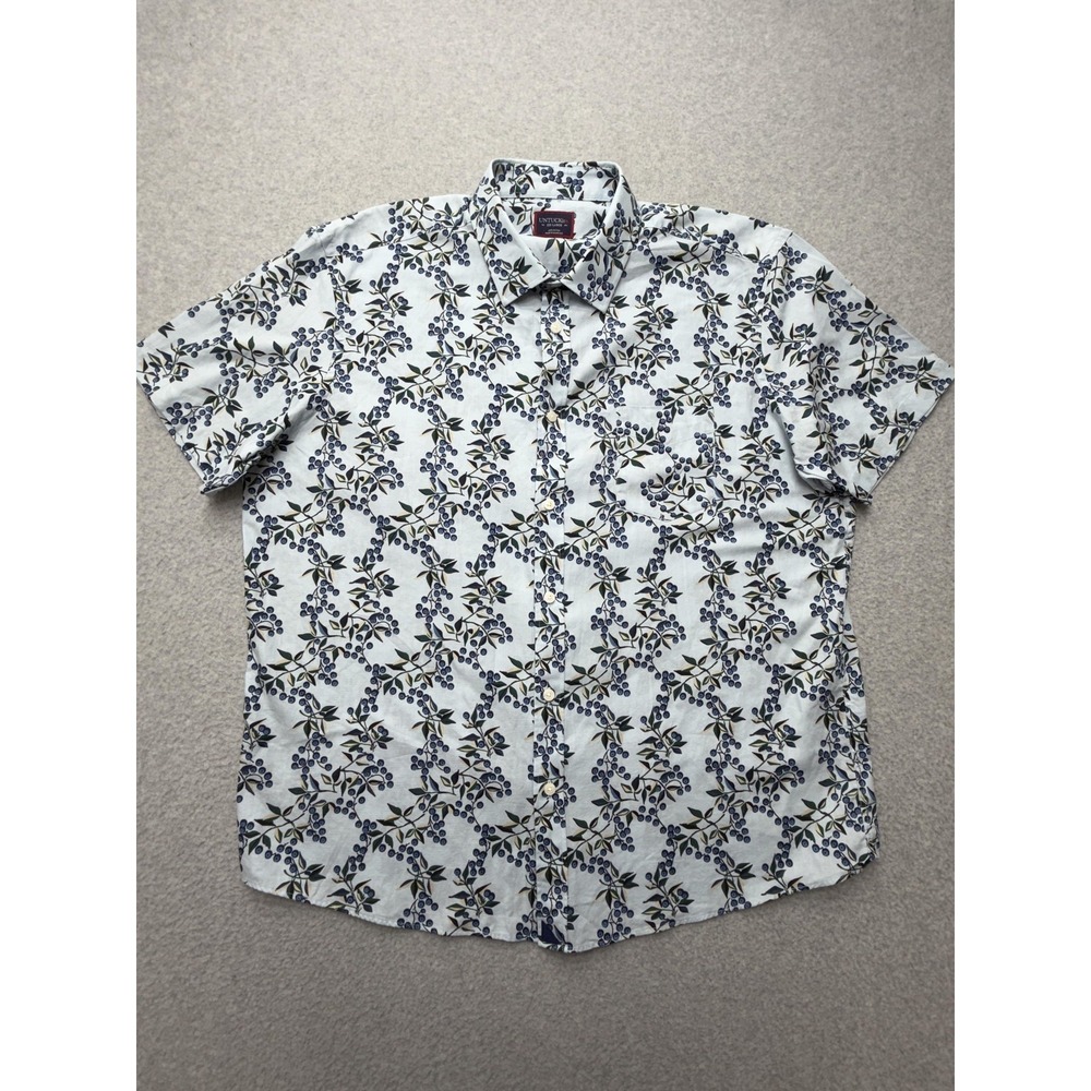 UNTUCKit Eloro Shirt Mens 2XL Blue Floral Short Sleeve Button Cotton Casual